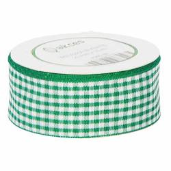 STOFFBAND Dekoband Stoffbänder Geschenkband weiß und grün kariert 25mm/10m