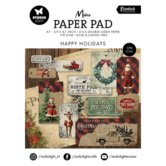 STUDIO LIGHT Scrapbooking-Papier Set A7 mit Elementen - Happy Holidays