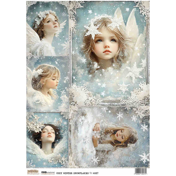 Reispapier A4 - ScrapLove - Cozy winter Snowflakes 1 - Verschneiter gemütlicher Winter