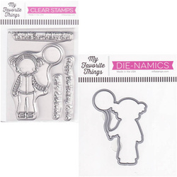 Stanzform Präge Stanzschablone Cutting Die + Stempel - My Favorite Things - Birthday Cutie, Geburtstagsmädchen mit Luftballon