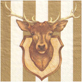 SERVIETTEN 1 Stück Motivservietten Decoupage Napkin 33x33cm, Stag Gold / Cream Hirschkopf