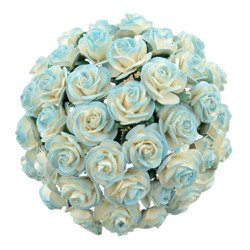 ROSEN Geöffnete 20mm 50 Stk. Scrapbooking Maulbeerpapier Blumen Flowers, blue-ivory