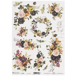 ITD Reispapier Decoupage Bastelpapier Softpapier, R1836 Blumen, Girlanden