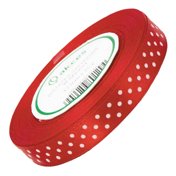 Satinband mit Punkten 12 mm - ca. 23 m - Rot 
