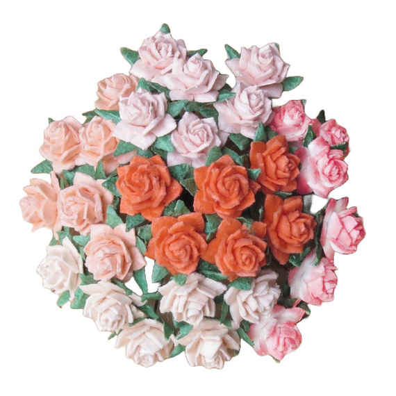 ROSEN Mulberrypapier 12 mm – MINI STAR ROSES orange mix – Dekoblümen für Basteln - 50 Stück