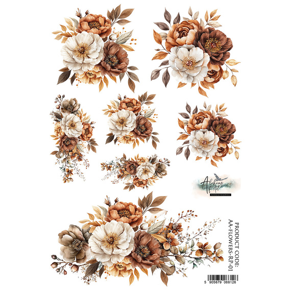 Reispapier für Decoupage A4 - Art of Alchemy - Blumen in Herbstfarben