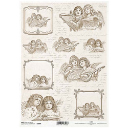 ITD Reispapier Decoupage Bastelpapier, Vintage-Engel, dekorative Rahmen, Noten R2094 