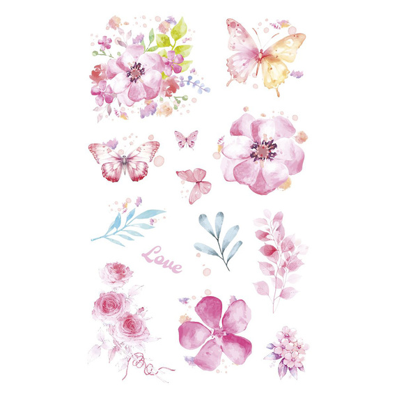 AUFKLEBER folie - Rosa Blumen und Schmetterlinge
