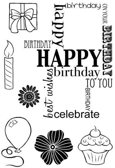 WOODWARE Transparent Stempeln Set Motivstempel Clear Stamps - Birthday Grid, Geburtstag