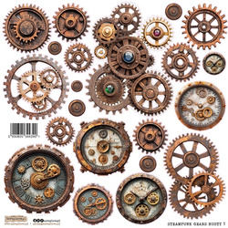 AUFKLEBER ScrapLove Dekor Stickers - Steampunk Gears Rusty 1 - Zahnräder Rostig