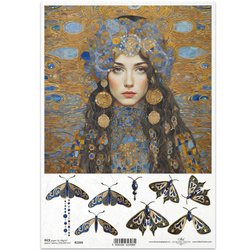 ITD Reispapier Decoupage Bastelpapier Serviettentechnik-R2399 Frau Schmetterling Edelsteine - Inspiriert von Klimt