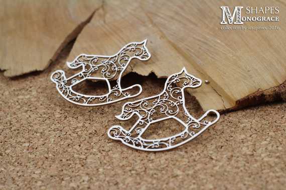 SCRAPINIEC Dekorpappe Die Cut Chipboard Dekoration Ornament, Schaukelpferd Ornamente