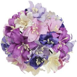 LILIEN 30mm 50Stk Scrapbooking Maulbeerpapier Blumen Flowers, lila violett