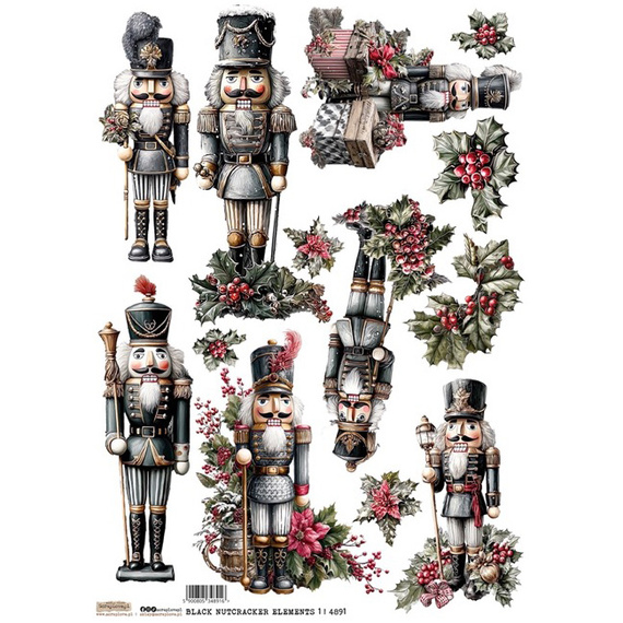 Reispapier A4 - ScrapLove - Black Nutracker Elements 1 - Schwarz Nutracker Elements