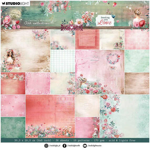 STUDIOLIGHT Set 36Blatt 20x20cm doppelseitig Scrapbooking Papier, Sending You Love