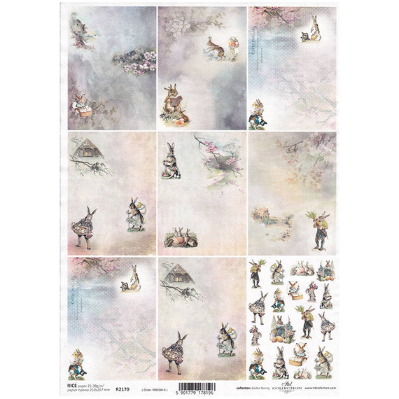 ITD Reispapier Decoupage Bastelpapier Softpapier Serviettentechnik, Osterhasen, Frühlingsblumen R2170