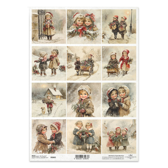 Reispapier für Decoupage A4 - Vintage Kinder, Weihnachten - R2665 - Itd Collection