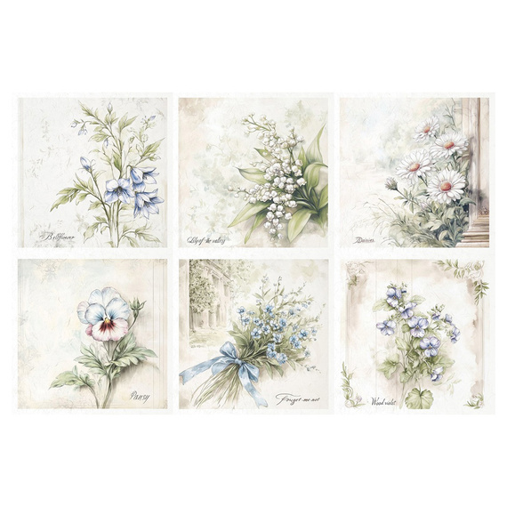 Reispapier-Set-Bastelpapier - ITD - RSM174 Blumen, Glockenblumen, Maiglöckchen, Gänseblümchen, Stiefmütterchen, Vergissmeinnicht, Veilchen