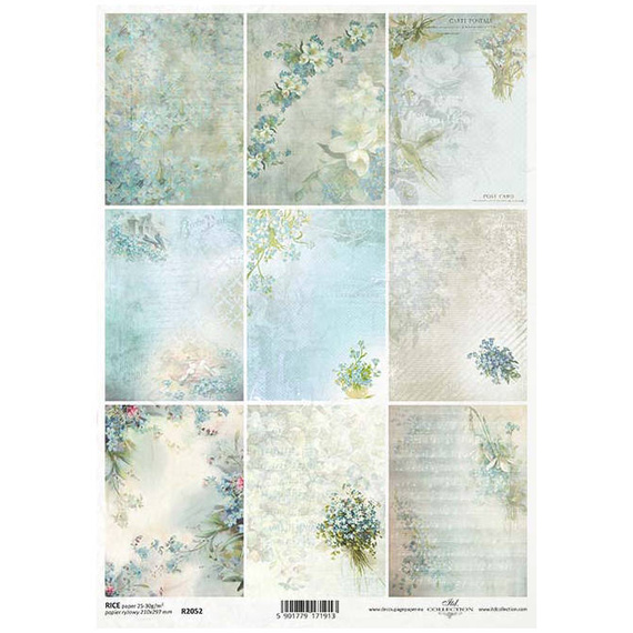 ITD Reispapier Decoupage Bastelpapier R2052 Blumenpost Serie - Vergissmeinnicht, Blumenpost