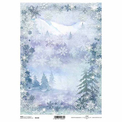 ITD Reispapier Decoupage Bastelpapier, Winter, Schneeflocken, Berge, Wald R1518