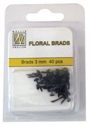 NELLIE'S Metall Brads mit Glitzer 3mm/40Stk. - Papierverschlüsse, schwarz