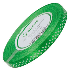 Grünes Satinband mit weißen Punkten 6mm - 23m