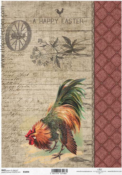 ITD Reispapier Decoupage Bastelpapier Serviettentechnik- ITD-R1094 Hahn