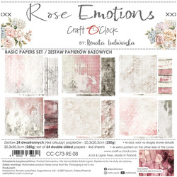 CRAFT OCLOCK 24 Blatt 20x20cm doppelseitig Scrapbooking Papier, Rose Emotions BASIC