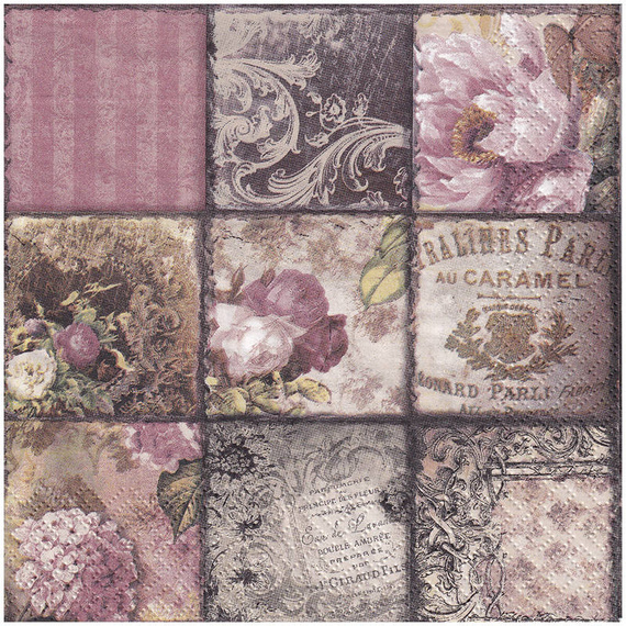 SERVIETTEN 1 Stück Motivservietten Decoupage Napkin 33x33cm, Vintage Collage Paris Ornamente Blumen