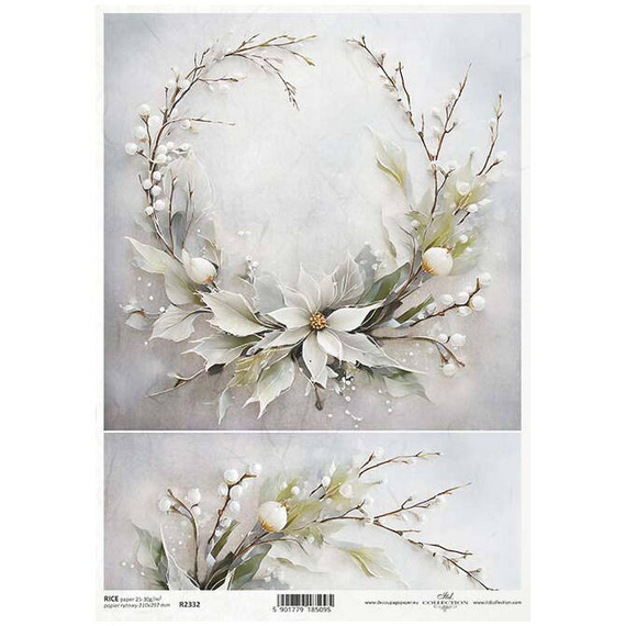 ITD Reispapier Decoupage Bastelpapier Serviettentechnik-R2332 Blumen Weihnachtsgirlande