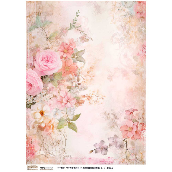 Reispapier Decoupage Bastelpapier A4 - Scraplove - Pink Vintage Background 4