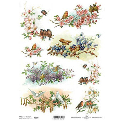 ITD Reispapier Decoupage Bastelpapier Serviettentechnik-R1070 Vögel auf Zweigen