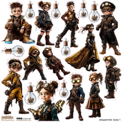 AUFKLEBER ScrapLove Dekor Stickers - Steampunk Kids 1 - Kinder