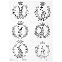 Reispapier für Decoupage A3 ITD-R533L Hase, Krone, Lorbeerkranz