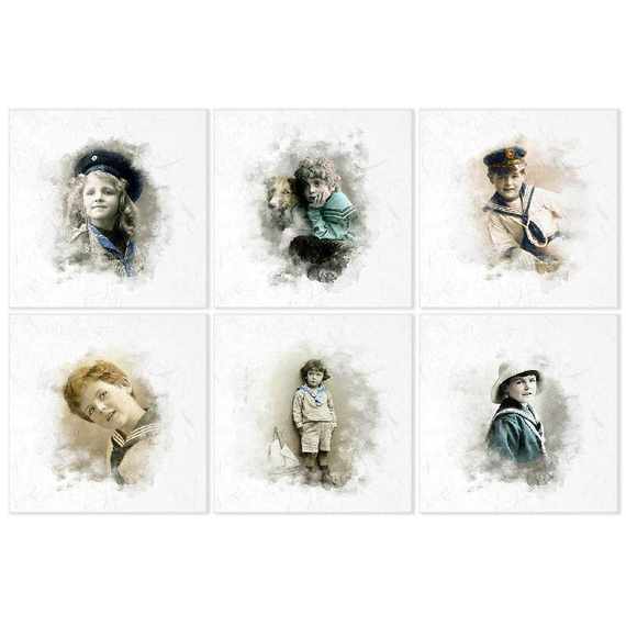 Reispapier-Set - ITD RSM020 6 Stück Retro-Porträts von Jungen