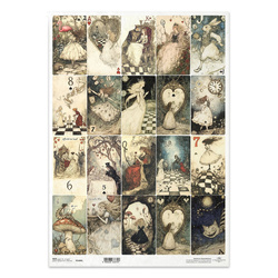 Reispapier für Decoupage A3 - Herzkönigin, Schach, Alice, Karten, Katze - R1465L - Itd Collection