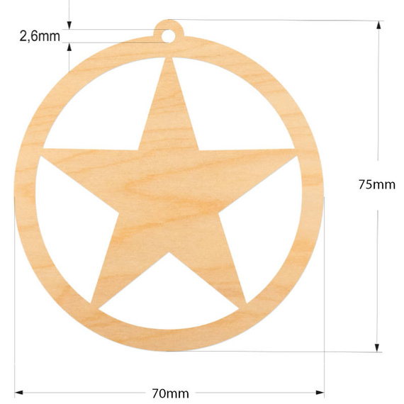 Holzkugel Anhänger Dekoration 7 cm Dekor - mit Stern