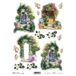 ITD Reispapier Decoupage Bastelpapier, Türen mit Blumen R0461