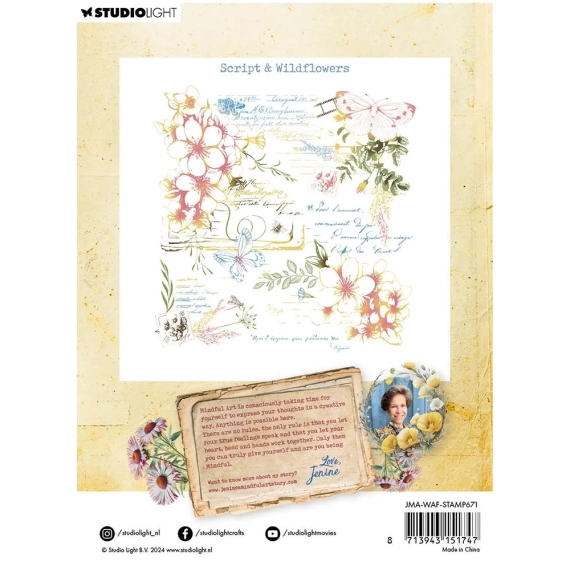 STUDIO LIGHT - Transparenter Stempel -Script & Wildflowers kwiaty Schmetterlinge 