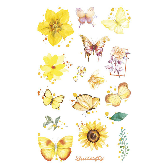 AUFKLEBER folie - Gelbe Blumen und Schmetterlinge
