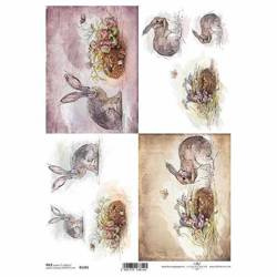 ITD Reispapier Decoupage Bastelpapier Softpapier Serviettentechnik, Hasen R355
