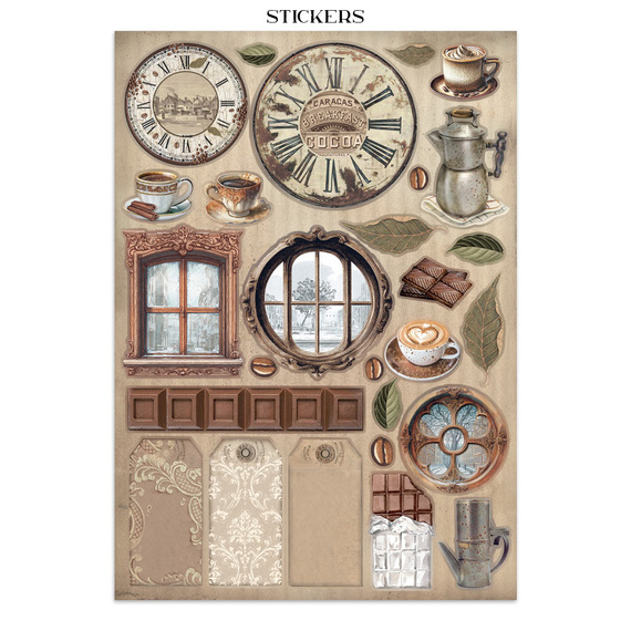 Set aus Junk Journal-Papieren, Aufklebern und Elementen - Coffee & Chocolate - Stamperia 