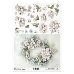 Reispapier Decoupage Bastelpapier für Decoupage A4 R2613 3D-Blumenkranz