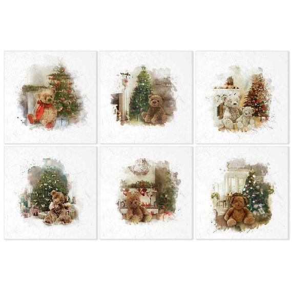 Reispapier-Set - ITD 6pcs Teddybär unter dem Weihnachtsbaum Weihnachten