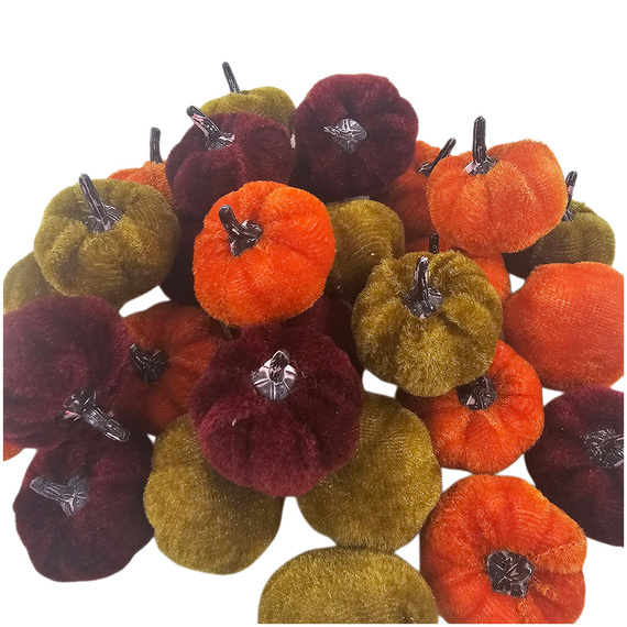 Samt Kürbisse Deko Set 28 Stück - Mini Kürbisse 3x3 cm, dunkle Töne