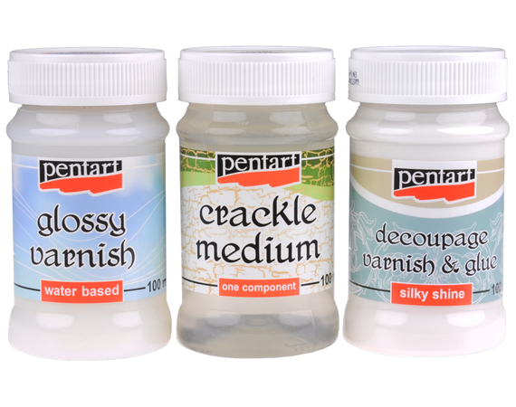 PENTART Decoupage Set Glanzlack Krakelierlack Satinkleber Varnish Crackle Medium 100ml