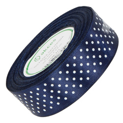 Satin-Punktband 25 mm - marineblau 111 - 23 m - Dekoband