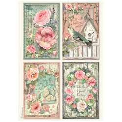 Reispapier Decoupage Bastelpapier A4 - Stamperia - House of Roses 4 Karten