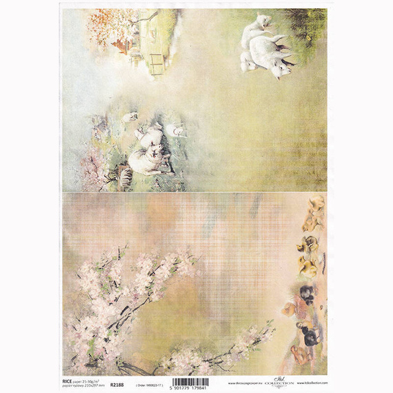 ITD Reispapier Decoupage Bastelpapier Softpapier Serviettentechnik, Blumen, Blick aufs Land, Hühner, Schafe, Lämmer R2188