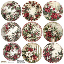 AUFKLEBER papier - ScrapLove - Medallion Christmas Floral Red 1 - Medaillon Weihnachten Floral Rot 1